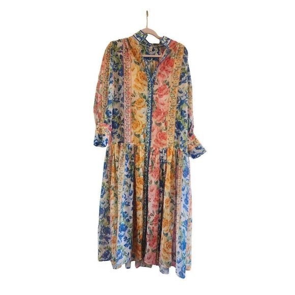 Karolina maxi drop waist semi sheer dress button down size Medium - Picture 1 of 8